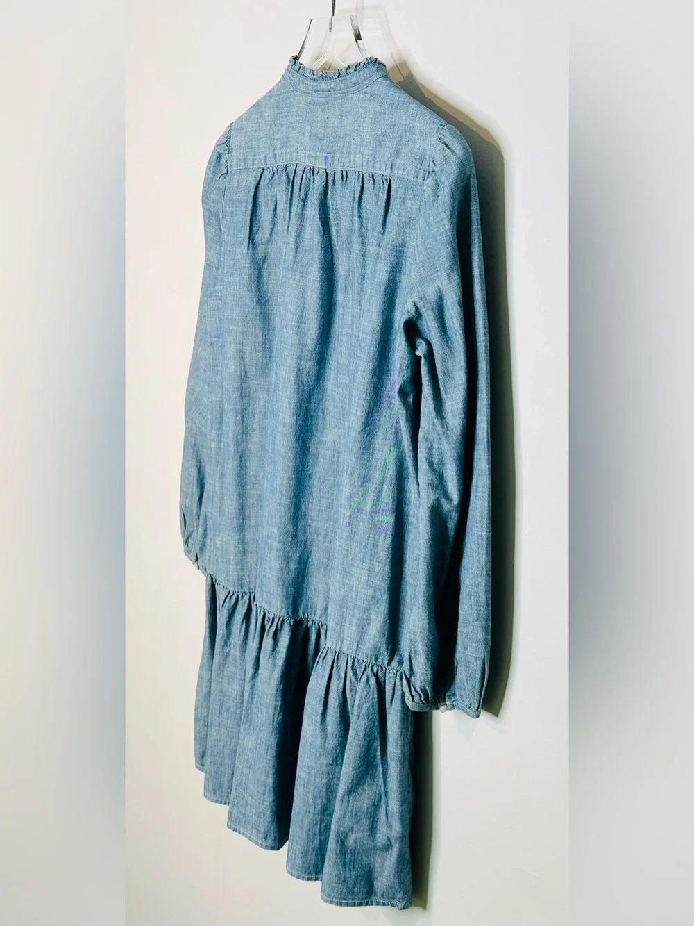 Ralph Lauren Polo Light Blue Chambray Denim Ruffle Hem Drop Waist Dress